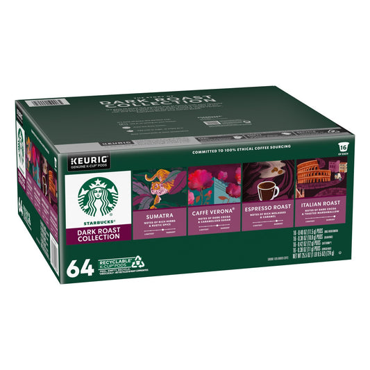 Starbucks K-Cup pod box with dark roast blends