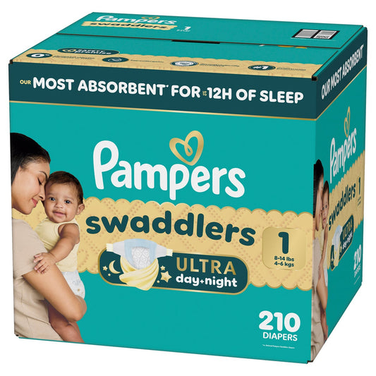 Pampers baby diapers 210 count front view