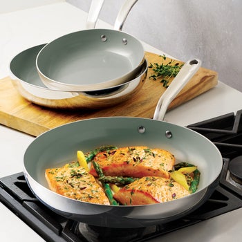 Tramontina tri-ply stainless steel ceramic nonstick fry pan set