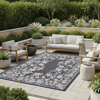 Laguna Beta Black indoor outdoor area rug 5'3 x 7'