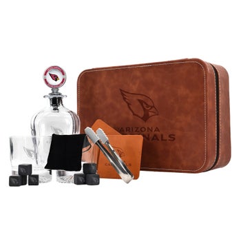 The Memory Company NFL decanter set with faux leather storage case
