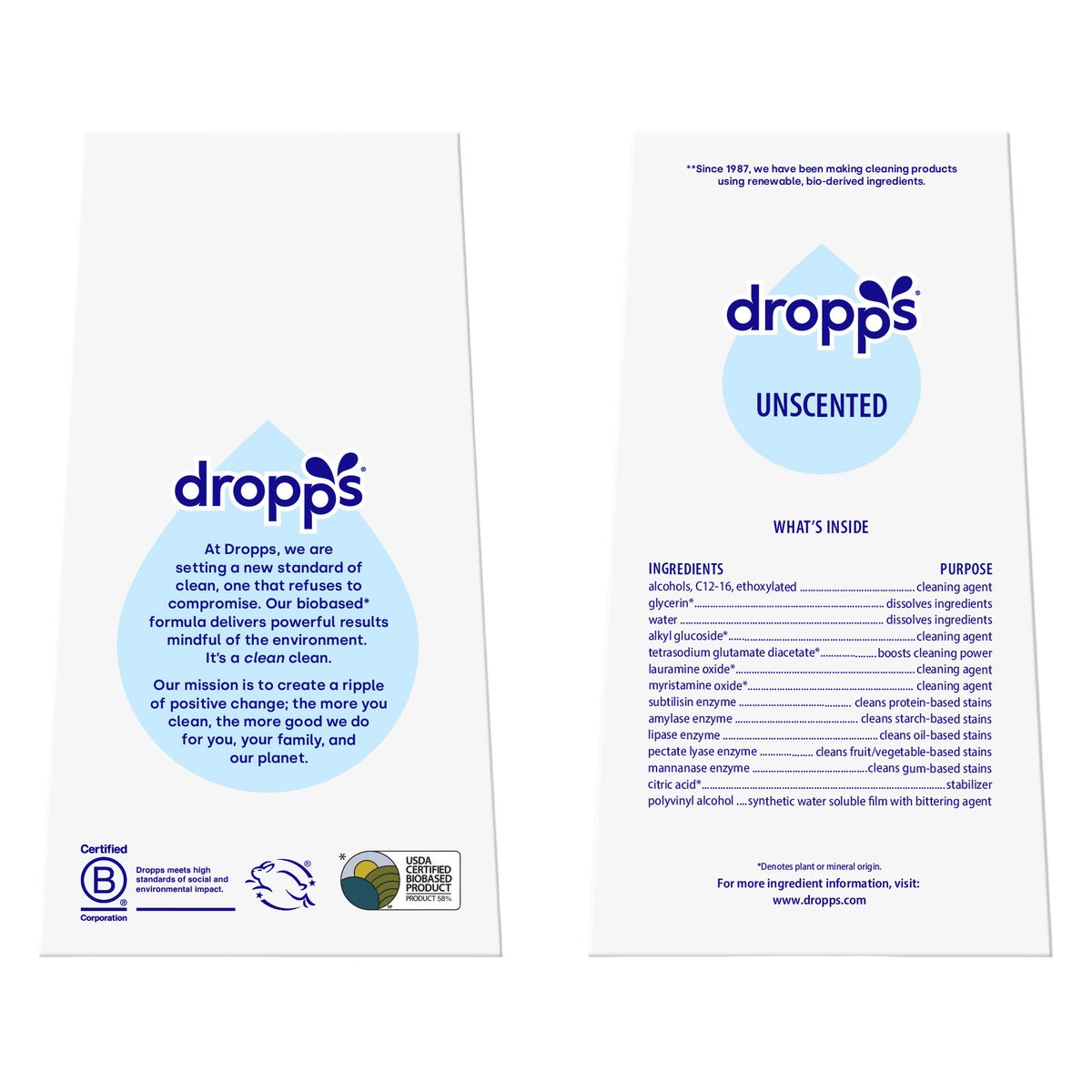 Dropps Free + Clear detergent pacs unscented household cleaning