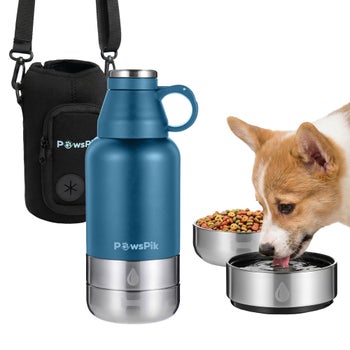 PawsPik insulated dog water bottle with detachable bowls and sleeve