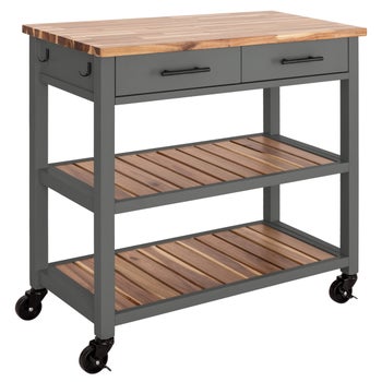 Seville Classics kitchen cart with acacia shelves and gray top