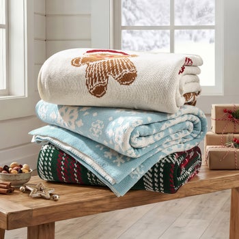 Evergrace holiday snowflake chenille knit throw blanket
