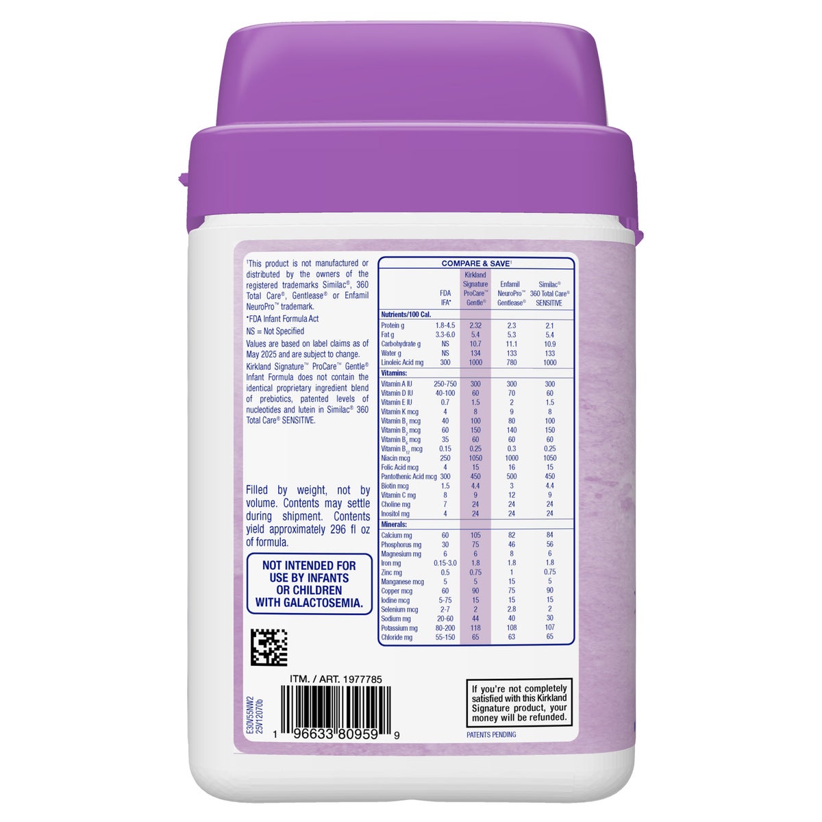 Kirkland Signature ProCare Gentle formula packaging detail