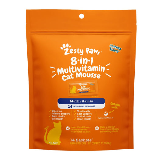 Chicken-flavored cat supplement sachets by Zesty Paws
