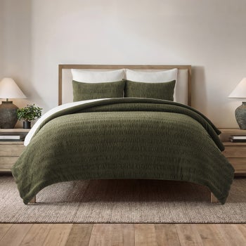 EVERGRACE green textured velvet king comforter set with matching shams