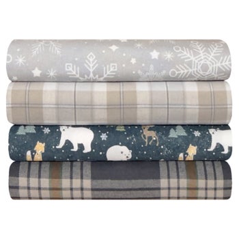 Portuguese cotton flannel gray plaid twin sheet set