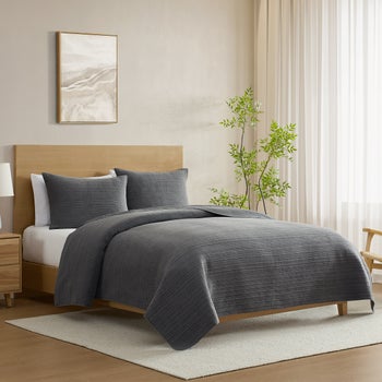 Jennifer Adams Terrace Stonewash dark gray 3-piece quilt set