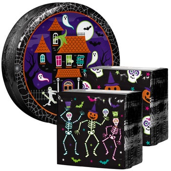 Artstyle Moonlit Manor Halloween paper plate and napkin bundle