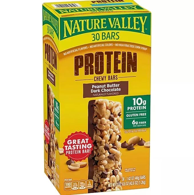 Nature Valley Gluten-Free Protein Bars, Peanut Butter Dark Chocolate, 30-Pack, Compatible with Nature Valley