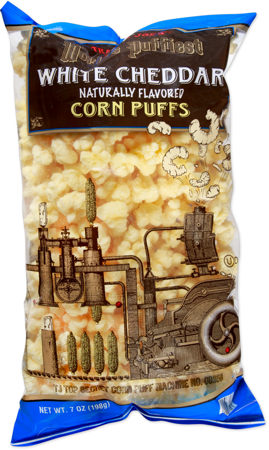 Trader Joe's World's Puffiest White Cheddar Corn Puffs bag