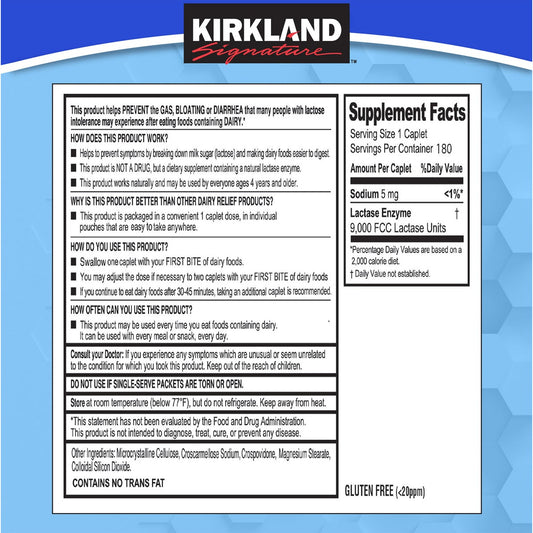 Kirkland Signature dairy digestive supplement caplets