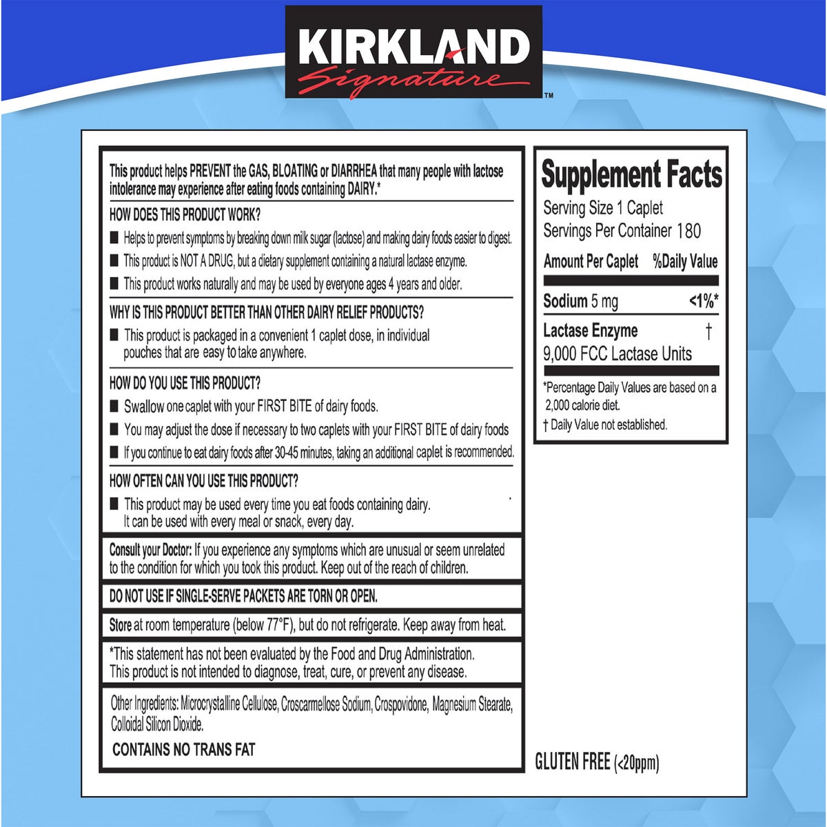 Kirkland Signature dairy digestive supplement caplets