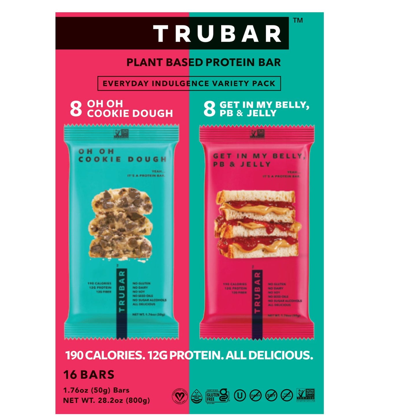 TRUBAR plant based protein bar variety pack 16 count