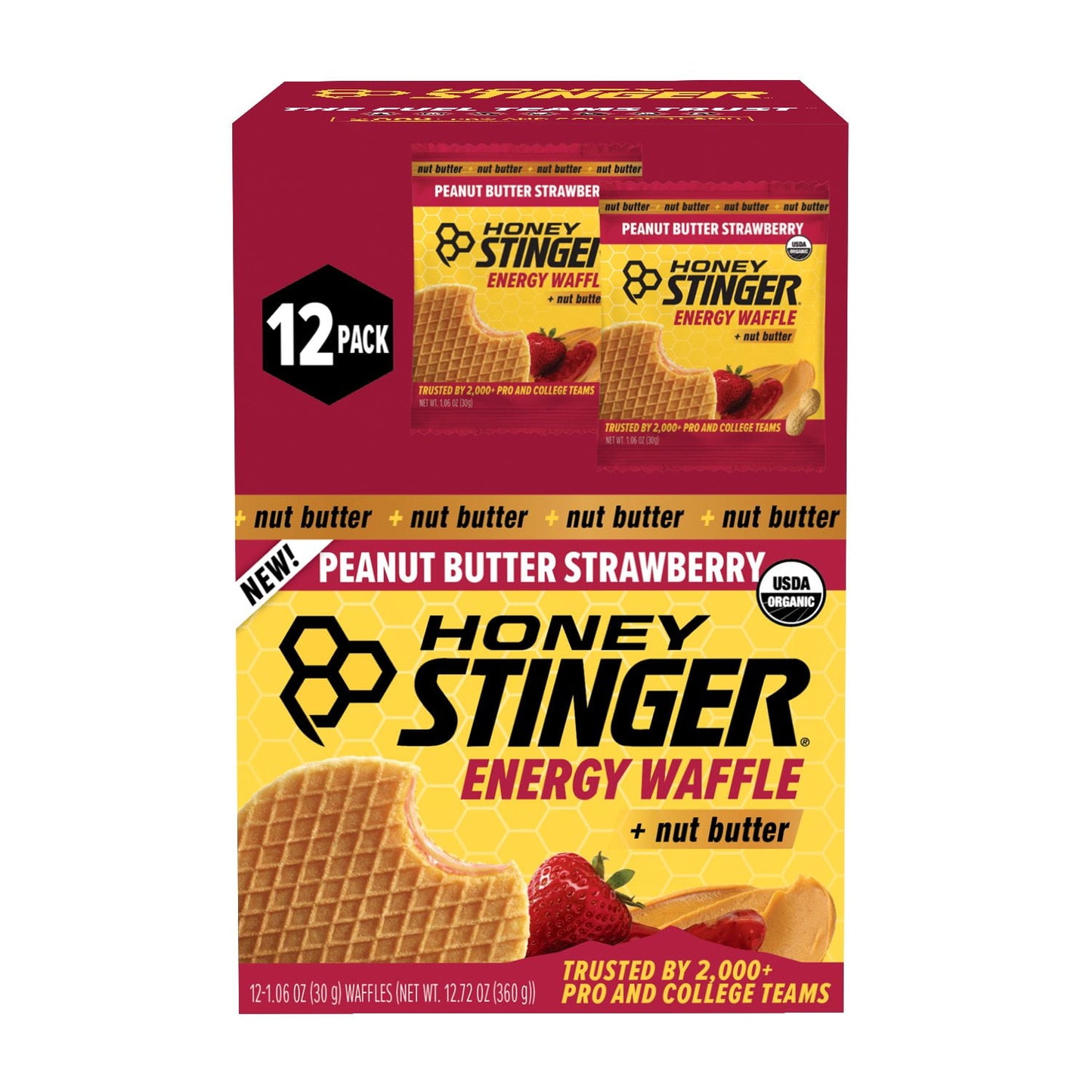 Honey Stinger Organic Energy Waffle peanut butter strawberry 12 pack