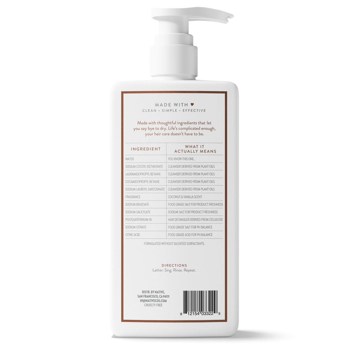 Native Coconut and Vanilla nourishing hair shampoo