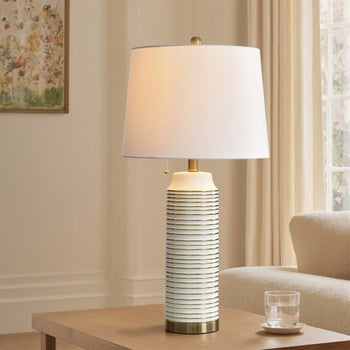 Ellesmere matte white table lamp with gold accents