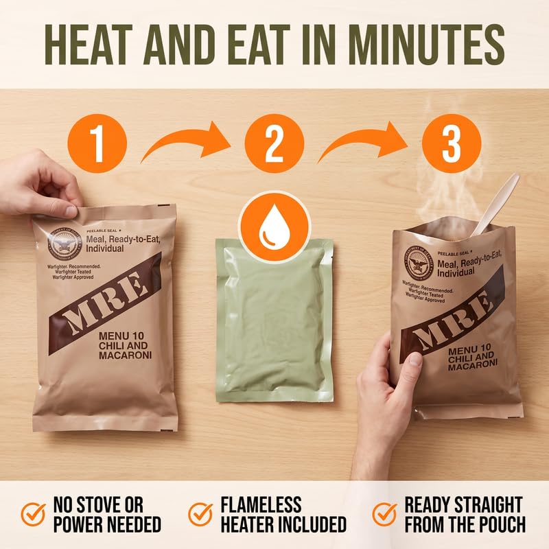 MRE meal pack with included flameless heaters