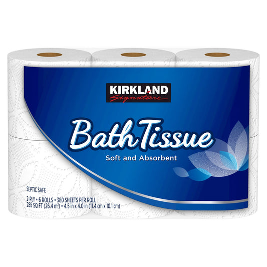 Kirkland Signature bath tissue rolls with 380 sheets each