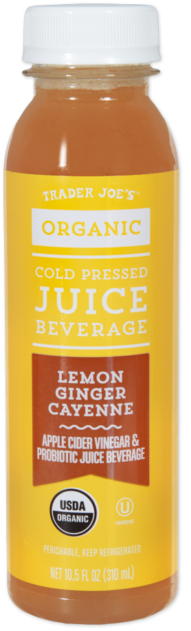 Trader Joe's organic cold pressed lemon ginger cayenne juice beverage