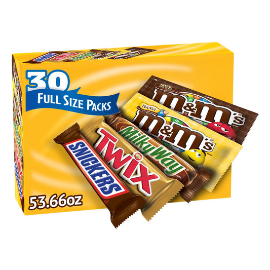 Full-size M&M's and Snickers candy bars assortment