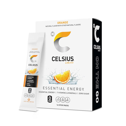 CELSIUS On The Go orange powder stick box