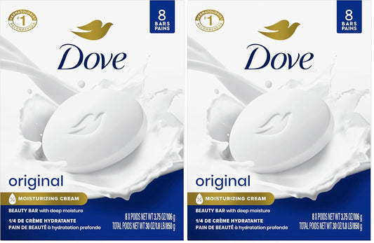 Dove Beauty Bar Soap Original for Soft,Smooth Skin,with 1/4 Moisturizing Cream 3.75 oz,(Pack of 16)