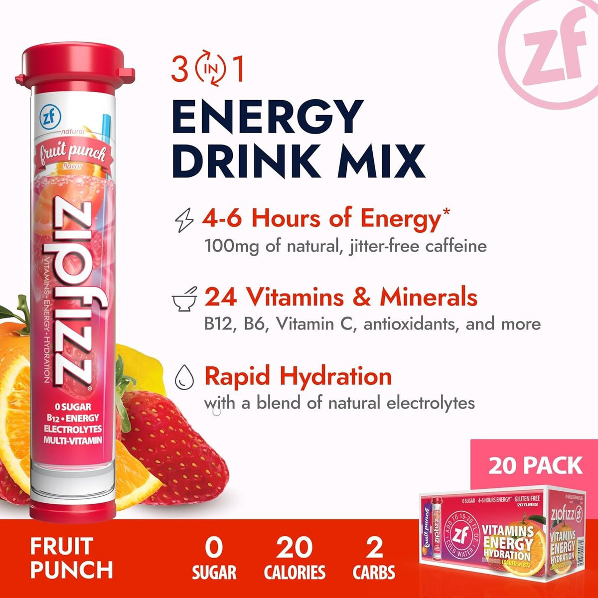 Zipfizz Energy Drink Powder Fruit Punch box