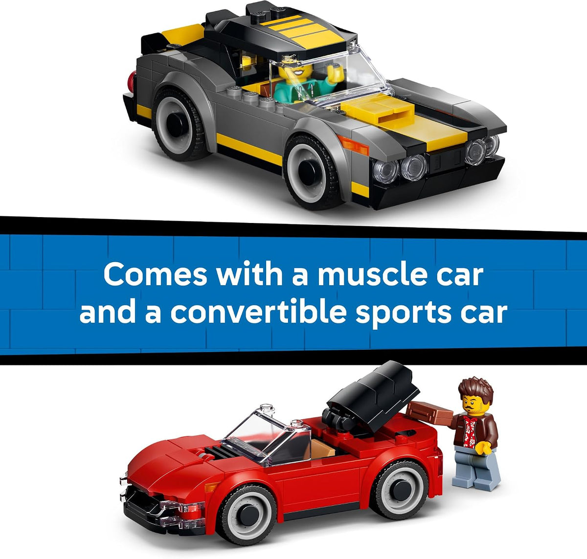 LEGO City car wash attendant, sponge mascot and driver minifigures
