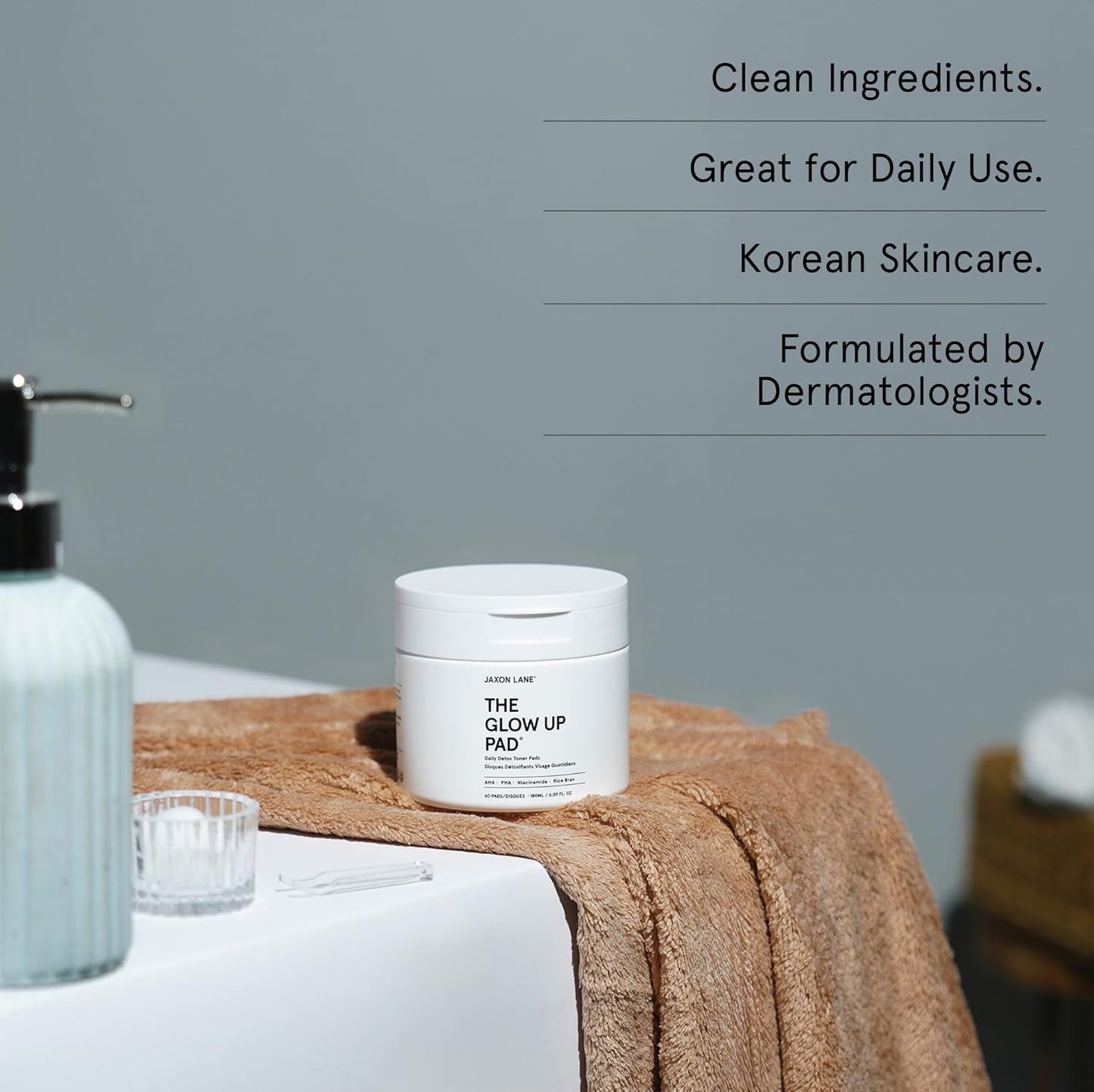 JAXON LANE — Rice Toner Pads Korean Skin Care Daily Exfoliating Pads for Face: THE GLOW UP Centella AHA PHA Niacinamide Brightening Toner for Mens Skincare, Facial Cleansing, Acne Pores, Dark Spots & Skin Radiance
