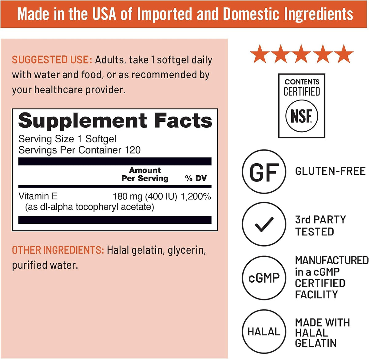Dairy gluten and soy free vitamin E softgels