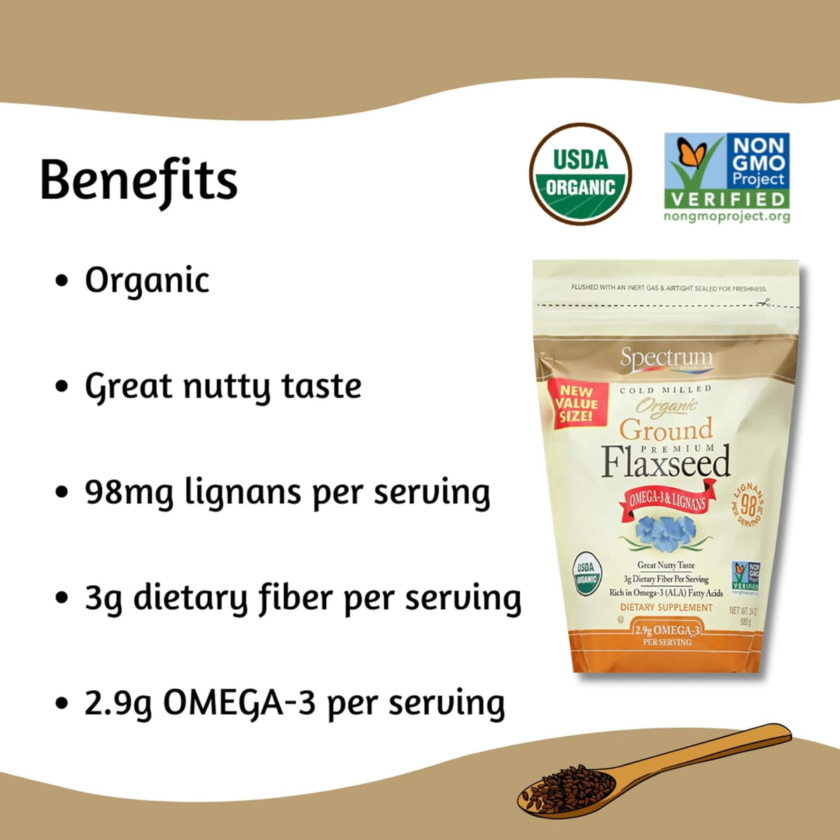 Premium milled flaxseed with mild nutty flavor