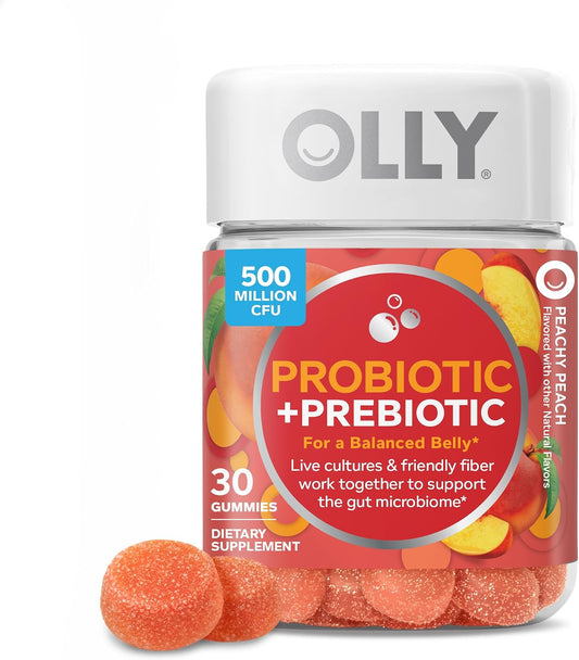 OLLY Peachy Peach probiotic gummies supplement front view