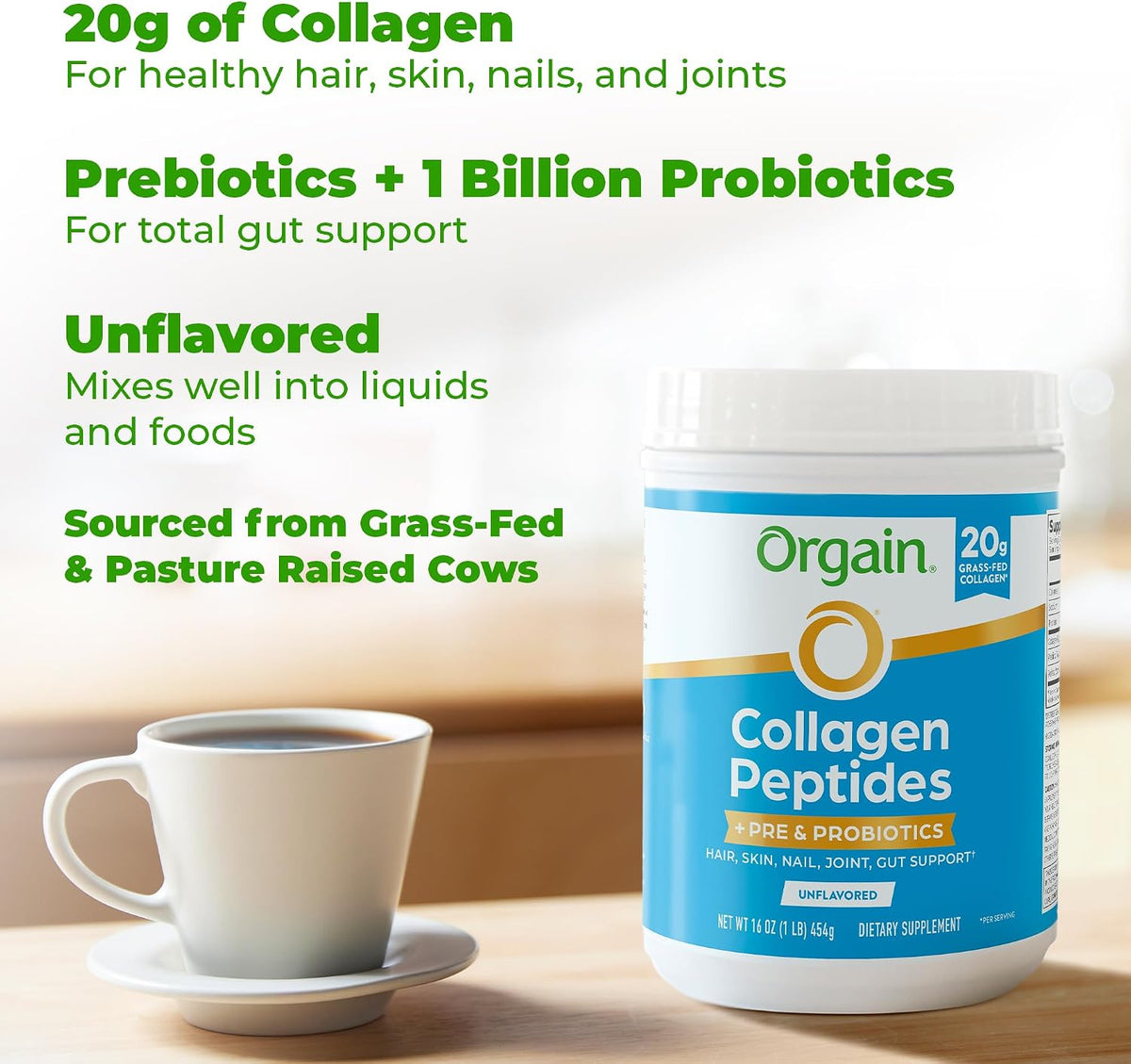 Orgain collagen peptides powder for daily wellness routine