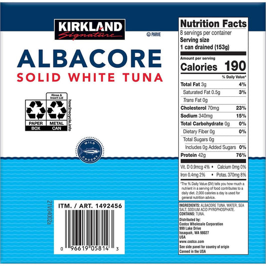 Kirkland Signature Albacore Solid White Tuna in Water, 7 Ounce (Pack of 8)