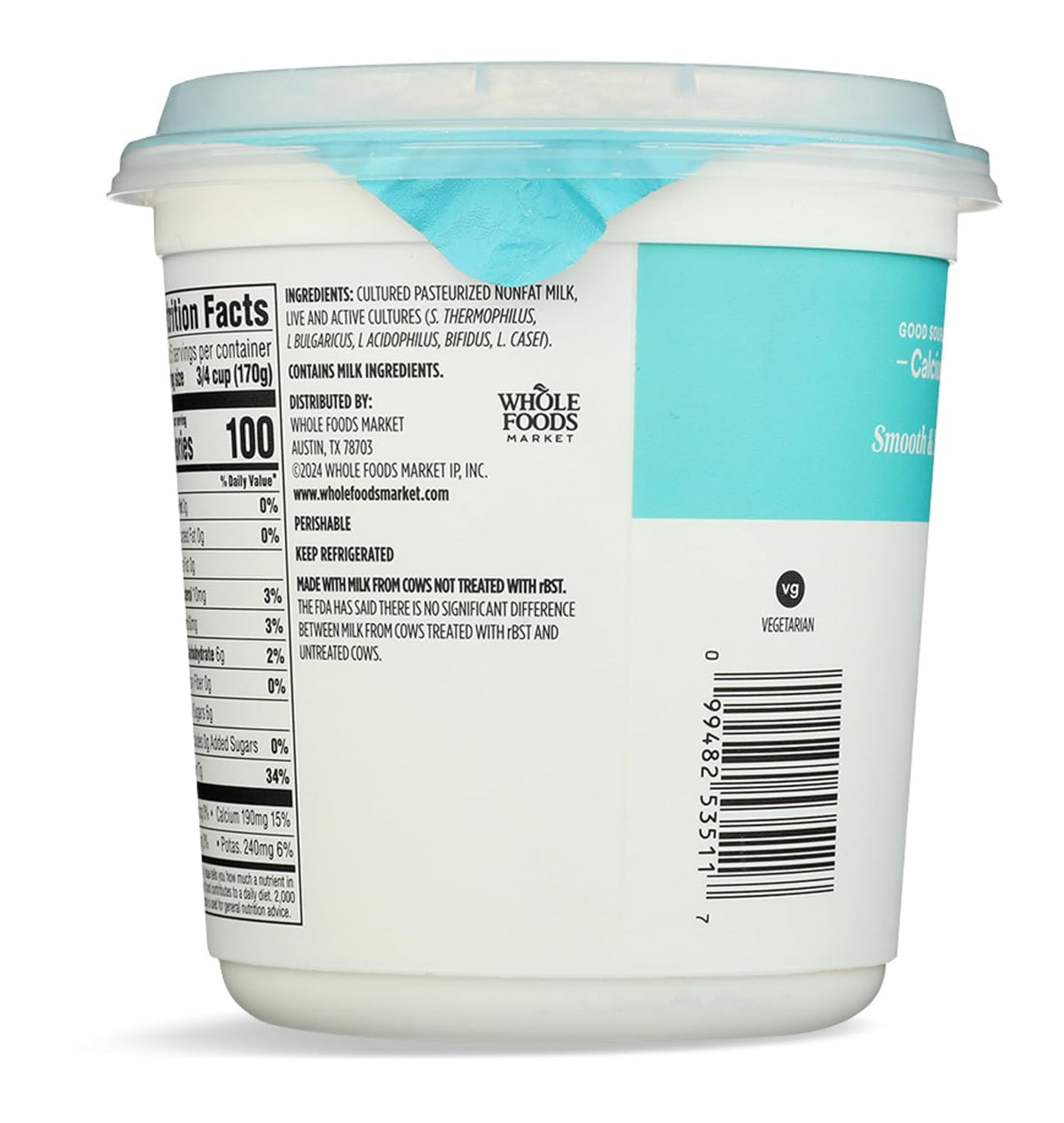 Plain Greek yogurt nonfat dairy tub for breakfast and recipes