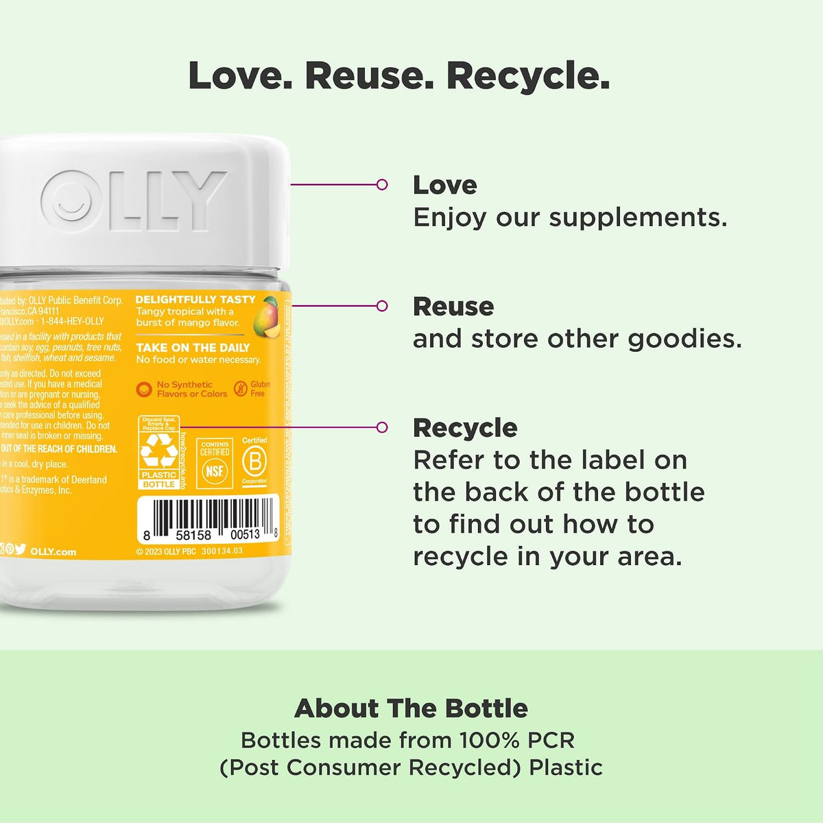 OLLY tropical mango probiotic supplement bottle