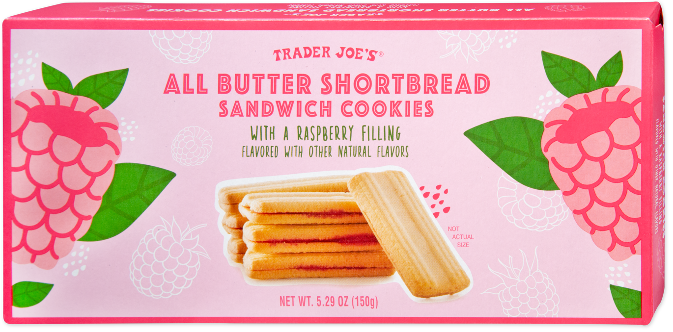 Trader Joe's all butter shortbread sandwich cookies with raspberry filling