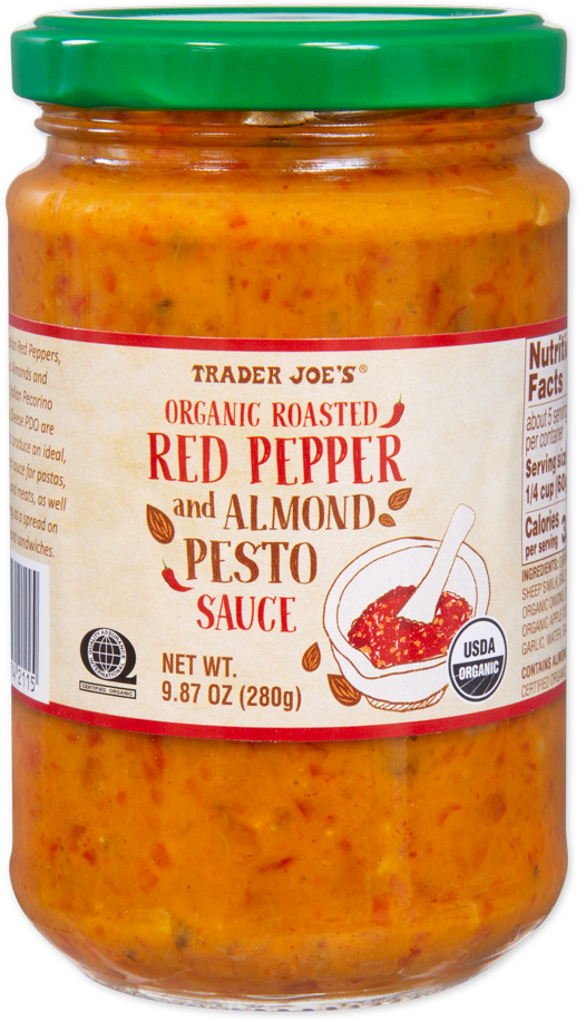 Trader Joe's organic roasted red pepper almond pesto sauce
