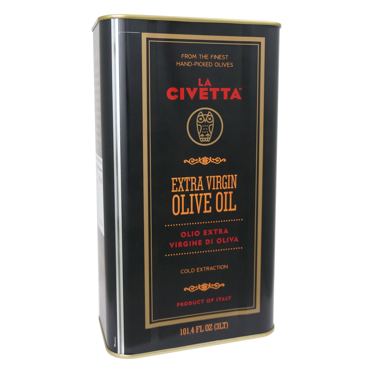 Italian extra virgin olive oil tins by La Civetta