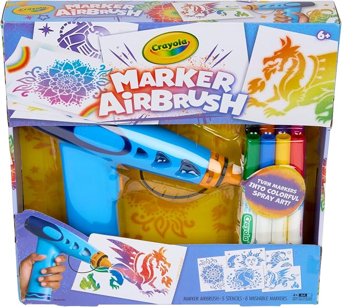 Crayola Marker Airbrush Spray Art Kit with washable markers and stencils