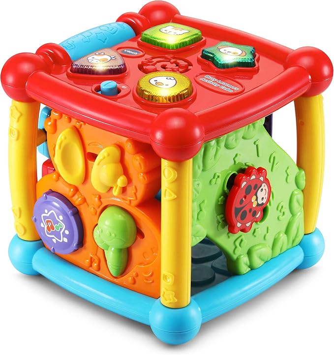 Purple baby activity cube with music and lights