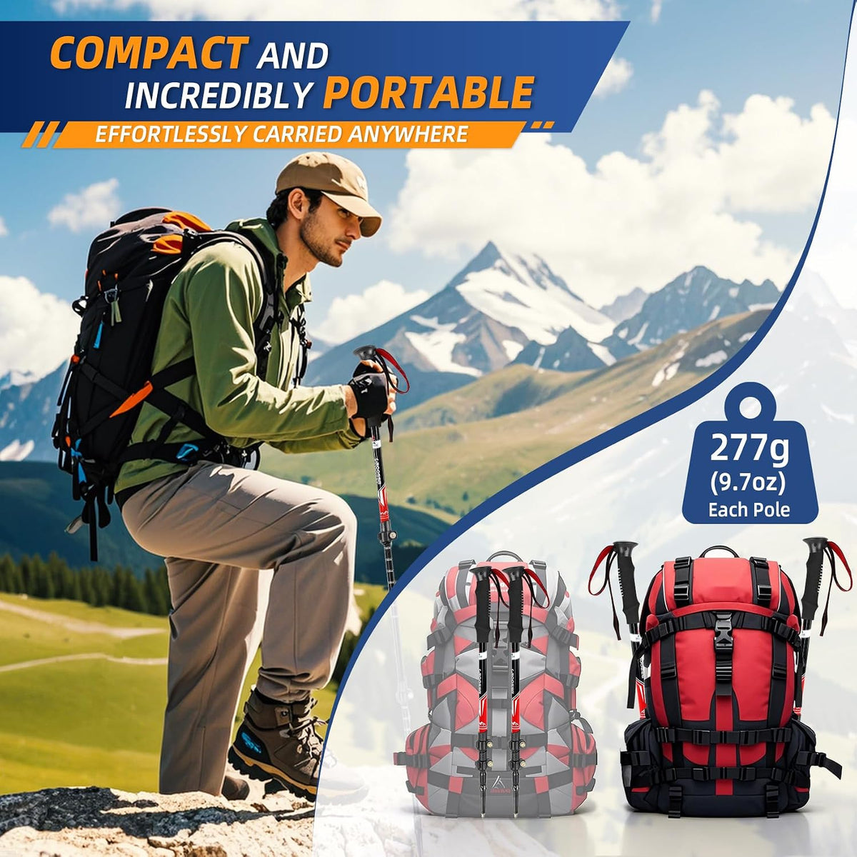 Adjustable aluminum hiking poles from Croosseoutdoors