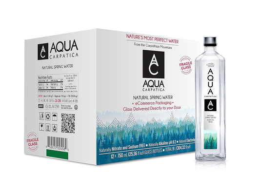 Visit the Aqua Carpatica Store — AQUA Carpatica Natural Spring Water with Electrolytes, Artesian Glass Bottled Water, 750 ml / 25.36 oz. (12 Pack)
