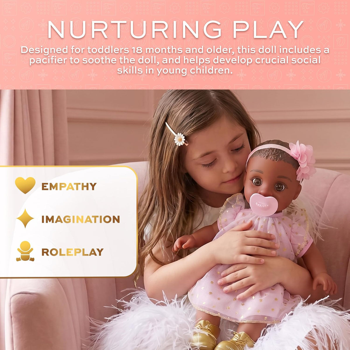 FAO Schwarz baby doll with pacifier and accessories