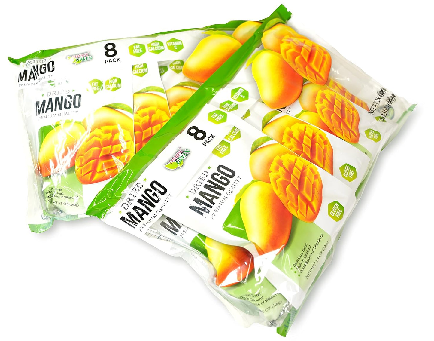 Paradise Green - Dried Mango 28oz - Sweet Dehydrated Thai Mangoes Sun Dried In Nature (8 bags X 3.5 oz) (2 Pack)