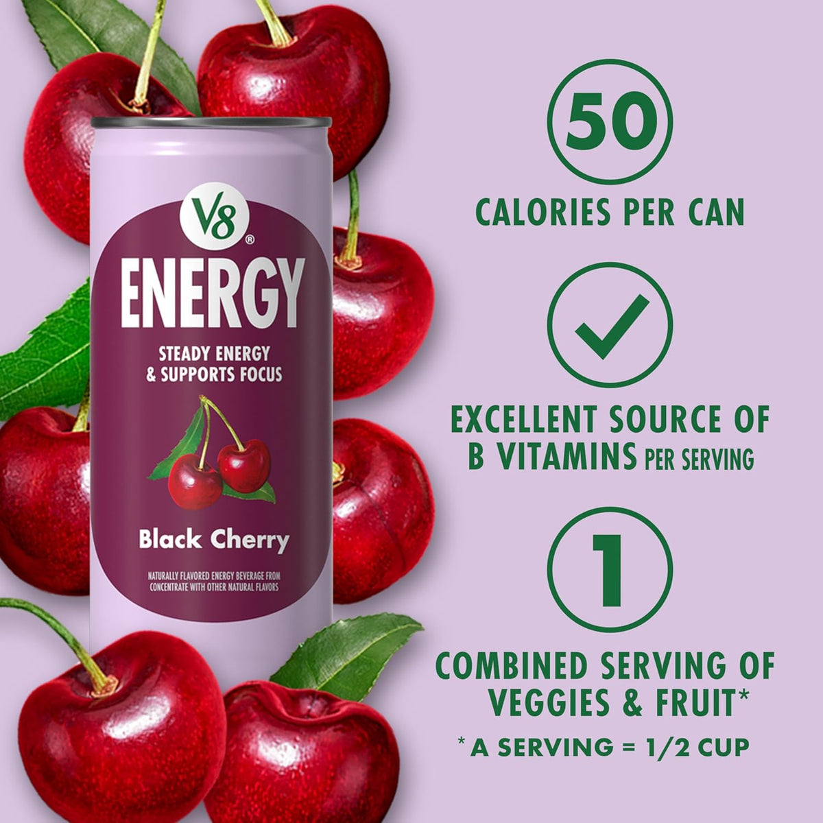 V8 Black Cherry energy drink cans 24 count