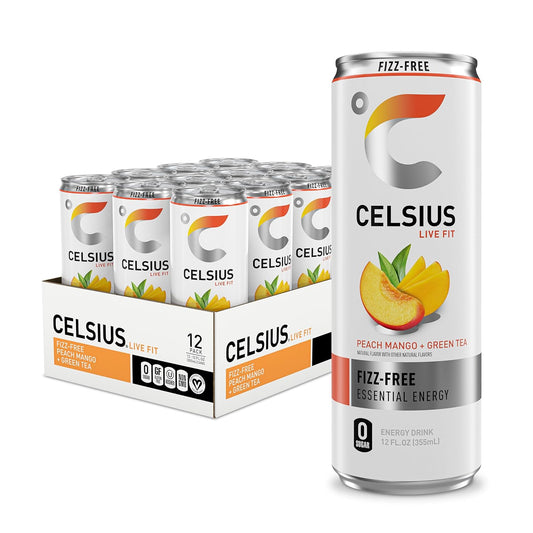 CELSIUS Fizz Free Peach Mango Green Tea 12 fl oz slim can